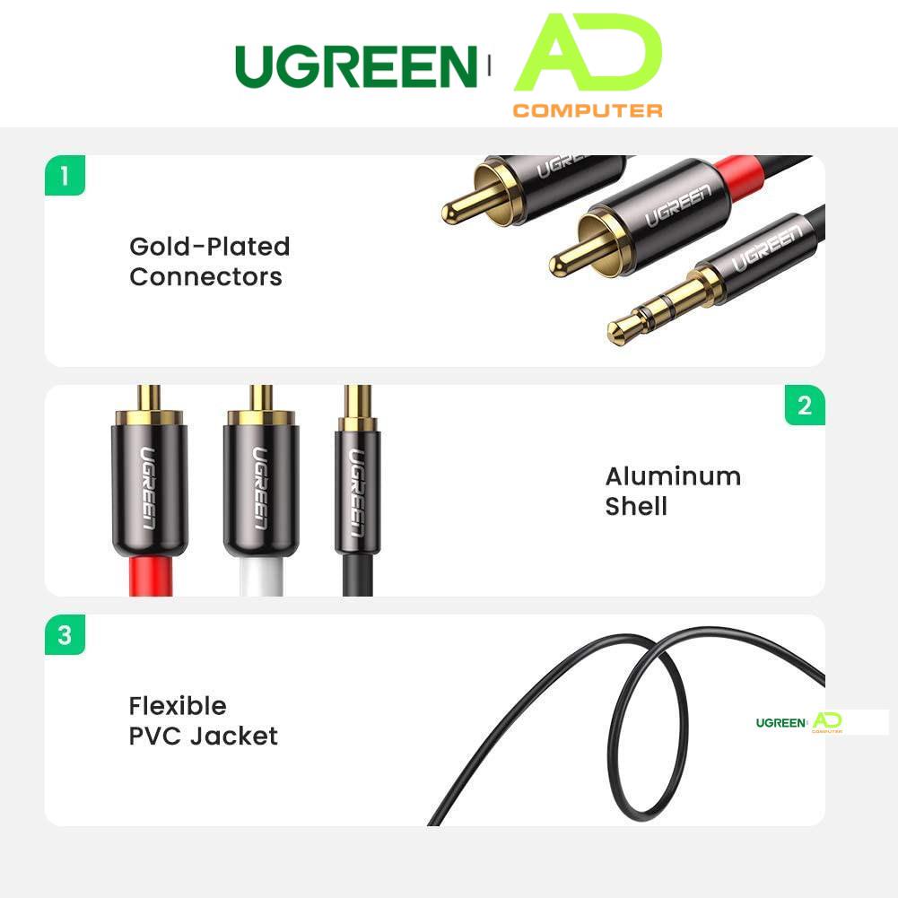 Dây Audio 3.5mm ra 2 đầu RCA Hoa sen UGREEN AV116 Hãng Phân Phối Chính Thức