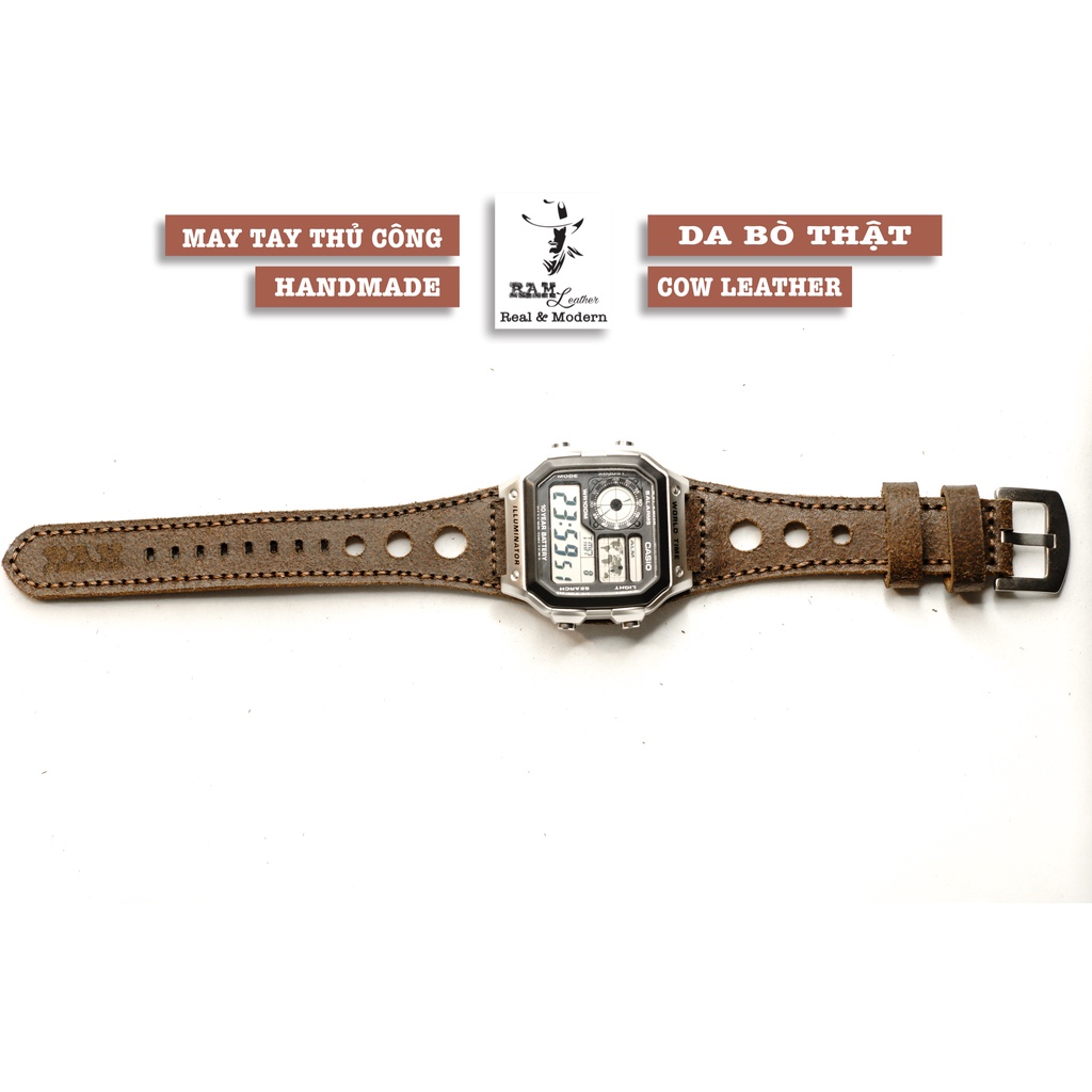 Dây đồng hồ RAM Leather BX5 cho Dây đồng hồ RAM Leather cho CASIO 1200, AE 1200, 1300, 1100, A159 , A168 , Size 18