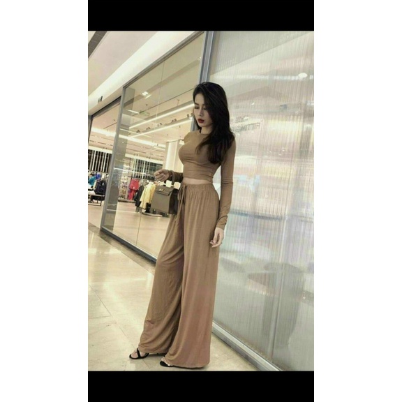 Sét Bộ 2 Món Áo Tay Dài Và Quần Ống Rộng Chất Cotton Mềm Co Giãn Tốt Phù Hợp Đi Chơi, Du Lịch Thoải Mái [NEW UNISEX]