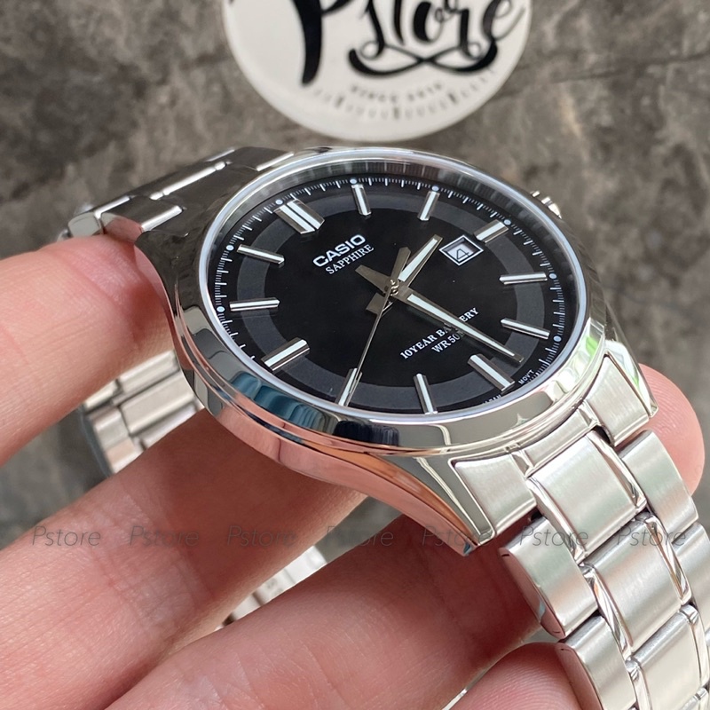 Đồng hồ nam Casio MTS-100D-1 dây thép,khung thép,kính saphia