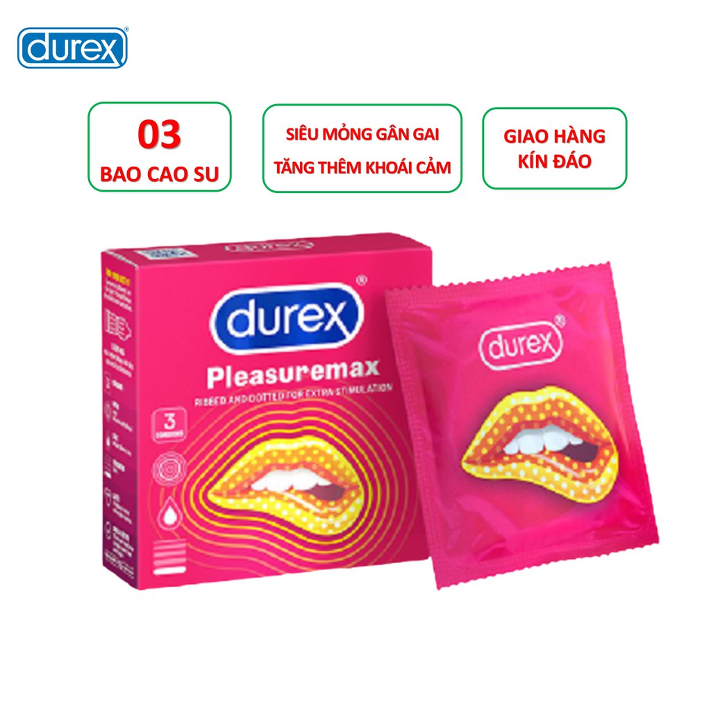 [BAO CAO SU DUREX] Bao cao su Gân gai Durex Pleasuremax siêu mỏng gân gai tăng thêm khoái cảm hộp 03 cái và 12 cái