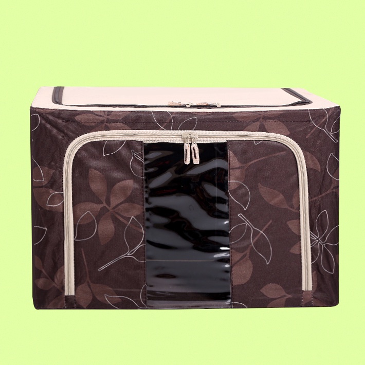 Hộp Vải khung thép đựng đồ đa năng gấp gọn tủ quần áo khung sắt chống ẩm có khóa kéo 2 cửa có thể xếp trồng