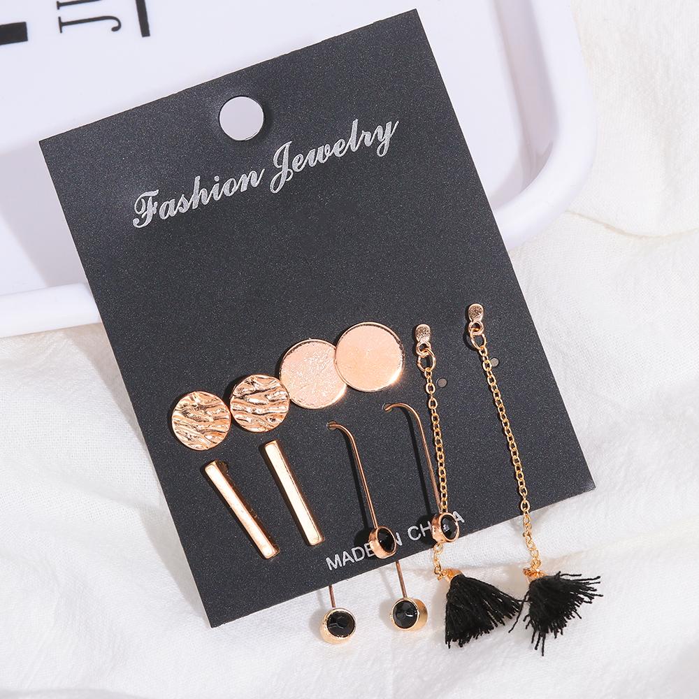 Set 5 Đôi Bông Tai Dáng Dài Màu Đen Thời Trang Cho Nữ