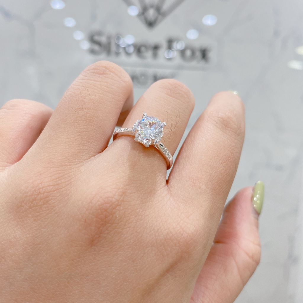Nhẫn Bạc Ta CaoBac Silver Nữ Đơn Giản Mặt Đính Đá Bốn Chấu Cạnh Đá Bé Nhẹ Nhàng Món Quà Dành Tặng Riêng Cho Bạn Gái
