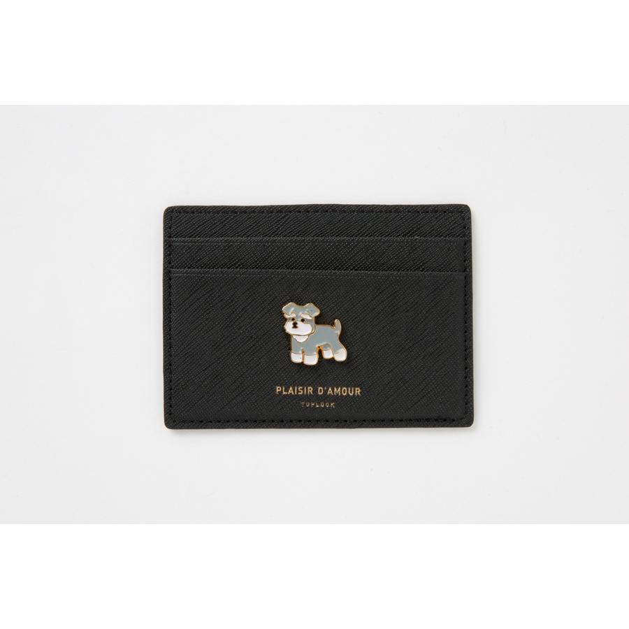 Ví Đựng Thẻ Artbox Hàn Quốc Màu Nâu Đính Huy Hiệu Hình Cún Schnauzer Dễ Thương Đơn Giản