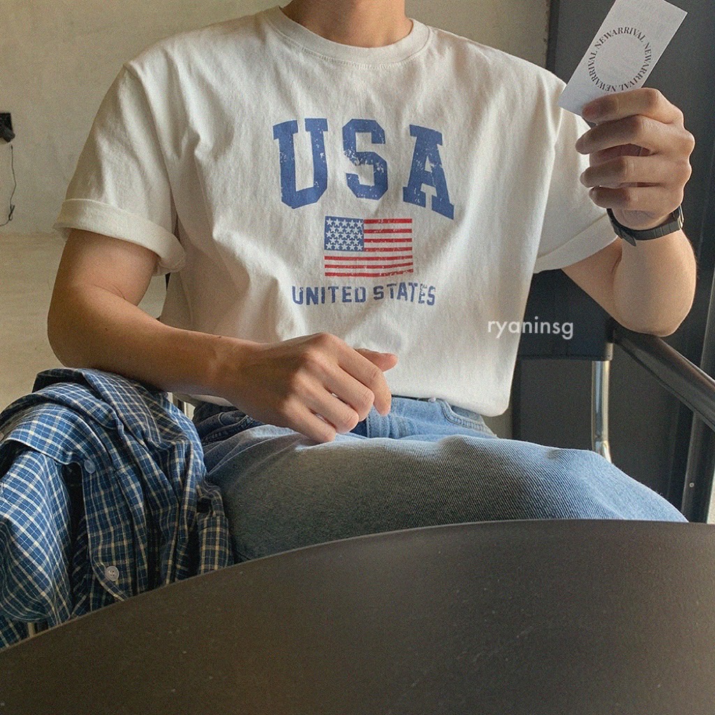 RYAN - Áo thun nam USA ngắn tay vải cotton thương hiệu RYAN form rộng phong cách Hàn Quốc