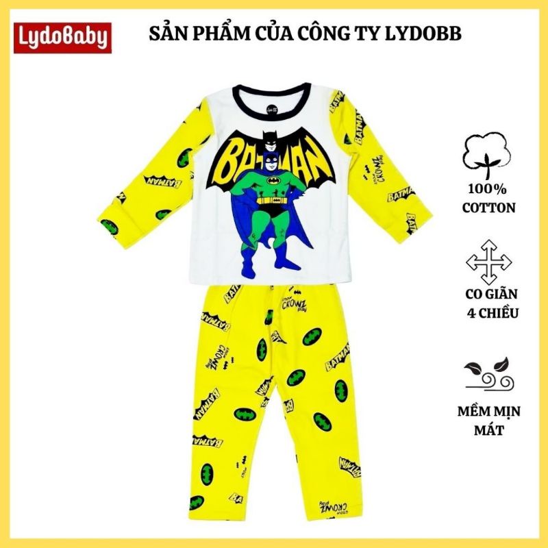 Bộ quần áo dài tay cho bé trai LYDO BB còn size 3, 4, 9, 10 mùa hè thu 100% cotton hình in siêu nhân người dơi, ô tô