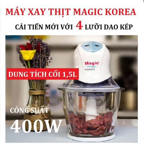 Máy xay thịt xay sinh tố đa năng MAGIC KOREA A04 400W cốc thủy tinh với 2 lưỡi dao kép Thương hiệu Hàn Quốc BH 12 tháng