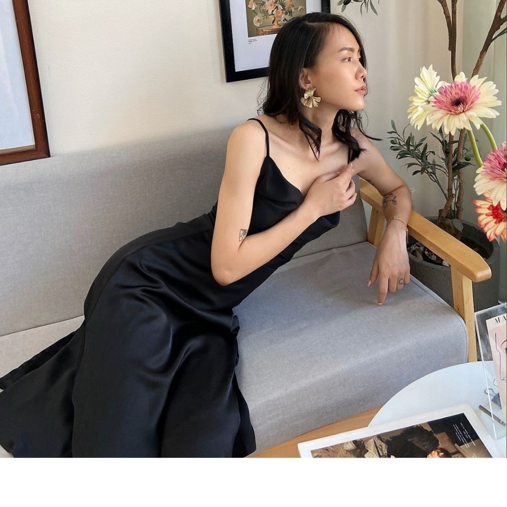 Váy thiết kế nữ 2 dây dáng suông lụa Hàn, Đầm thiết kế nữ 2 dây dáng suông lụa Hàn Daudoo Boutique 40 đến 60kg QATE A2 | BigBuy360 - bigbuy360.vn
