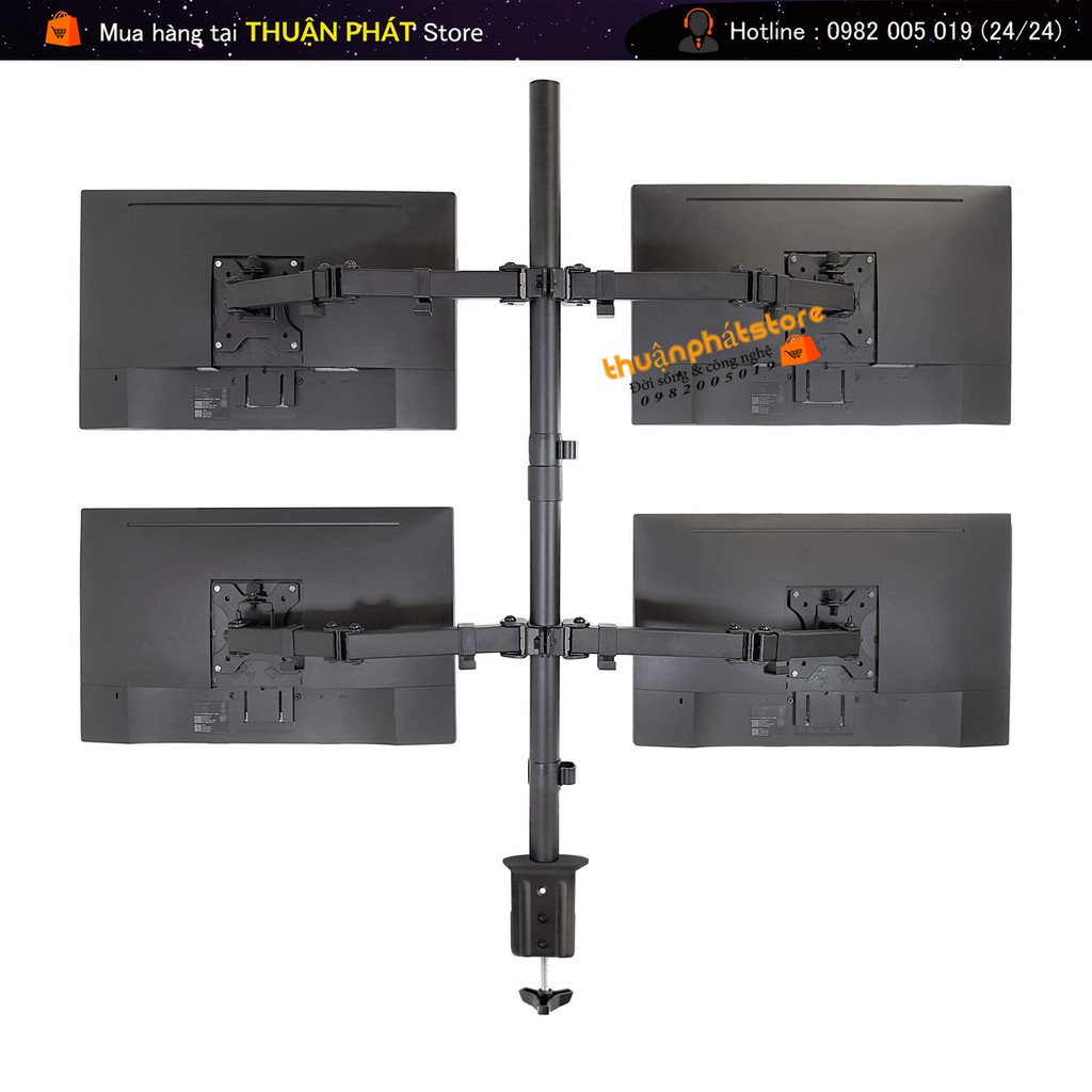 Giá Treo Bốn Màn Hình Máy Tính 17 - 27 Inch - Tay Đỡ Màn Hình Xoay 360 Độ - Model: MS054