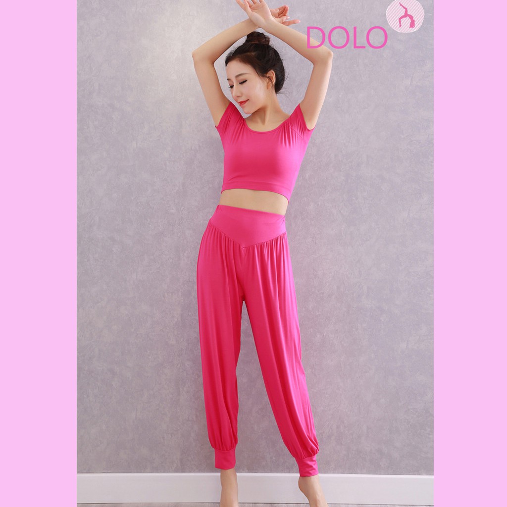 BỘ ALIBABA HỒNG ĐẬM - áo croptop có  mút, quần bo gấu, cotton mịn loại 1 - quảng châu