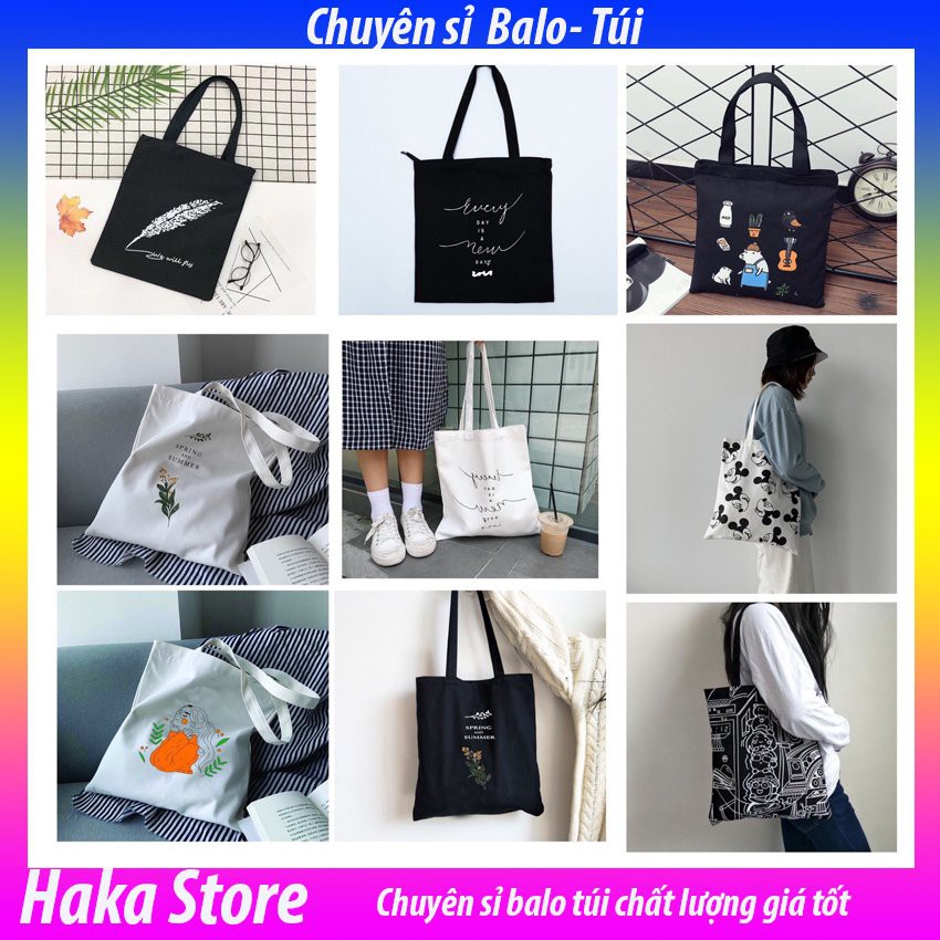 Túi Tote túi Vải canvas Đẹp đi học có khóa miệng đi chơi phong cách ulzzang