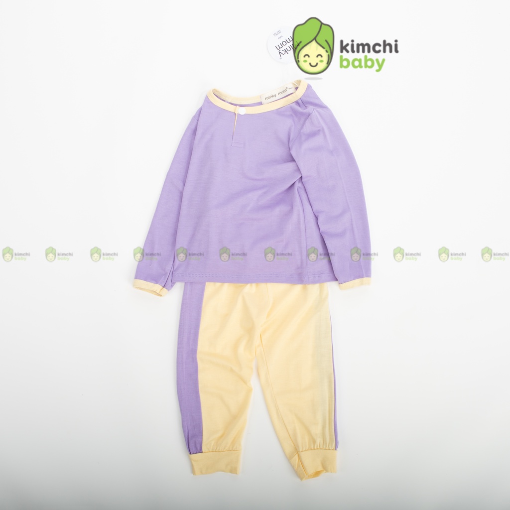 Bộ Dài Tay Cho Bé Gái, Bé Trai Minky Mom Vải Thun Lạnh Cúc Cổ Phối Viền, Bộ Quần Áo Trẻ Em Mặc Nhà Thu Đông MKMTD2172