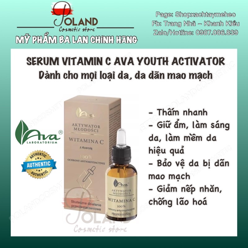 Serum Ava với Vitamin C dưỡng da trắng sáng, căng mịn, mờ thâm, giảm nhăn 30ml