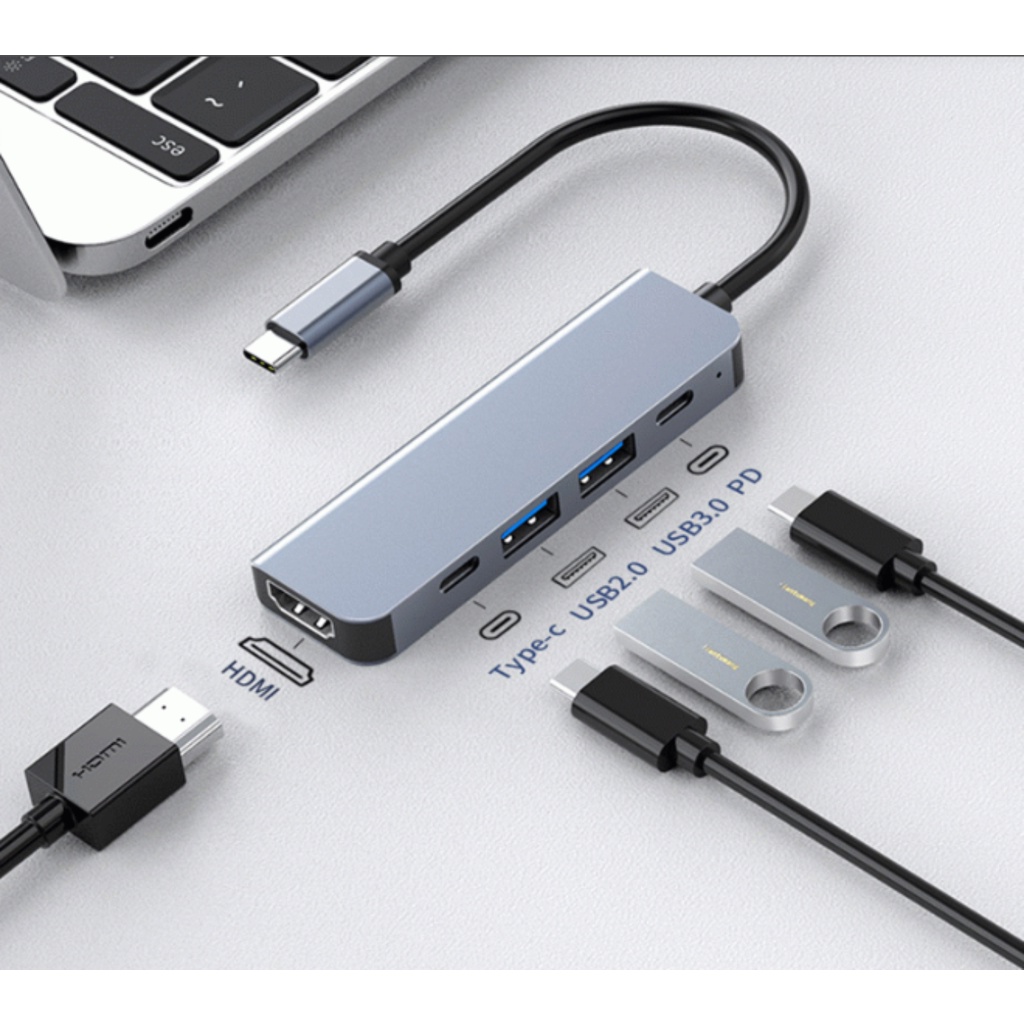 [4k 60hz] Hub 5 In 1 TypeC Đa Kết Nối Đa HDMI 4k 60Hz, Sạc TypeC, USB 3.0