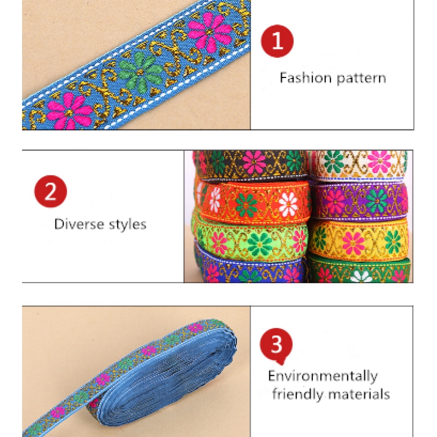 Ruy băng thêu hoa dài 2m rộng 2.2cm