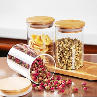 LỌ THỦY TINH NẮP TRE 450ML ĐỰNG THỰC PHẨM ( SET 2 HŨ )