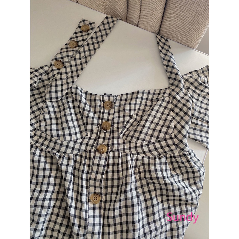 Áo Sơ Mi Tay Dài Trễ Vai Họa Tiết Sọc Caro Thời Trang Mùa Hè Cho Nữ