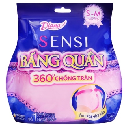 Băng vệ sinh Diana Sensi Size S-M/ M-L (bịch 2 Cái) 360 Độ Chống Tràn - bvs diana Quần - ban đêm