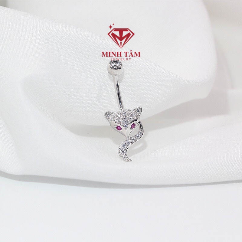 Khuyên rốn bạc hồ ly tình duyên gắn đá bạc 925 cao cấp-Minh Tâm Jewelry