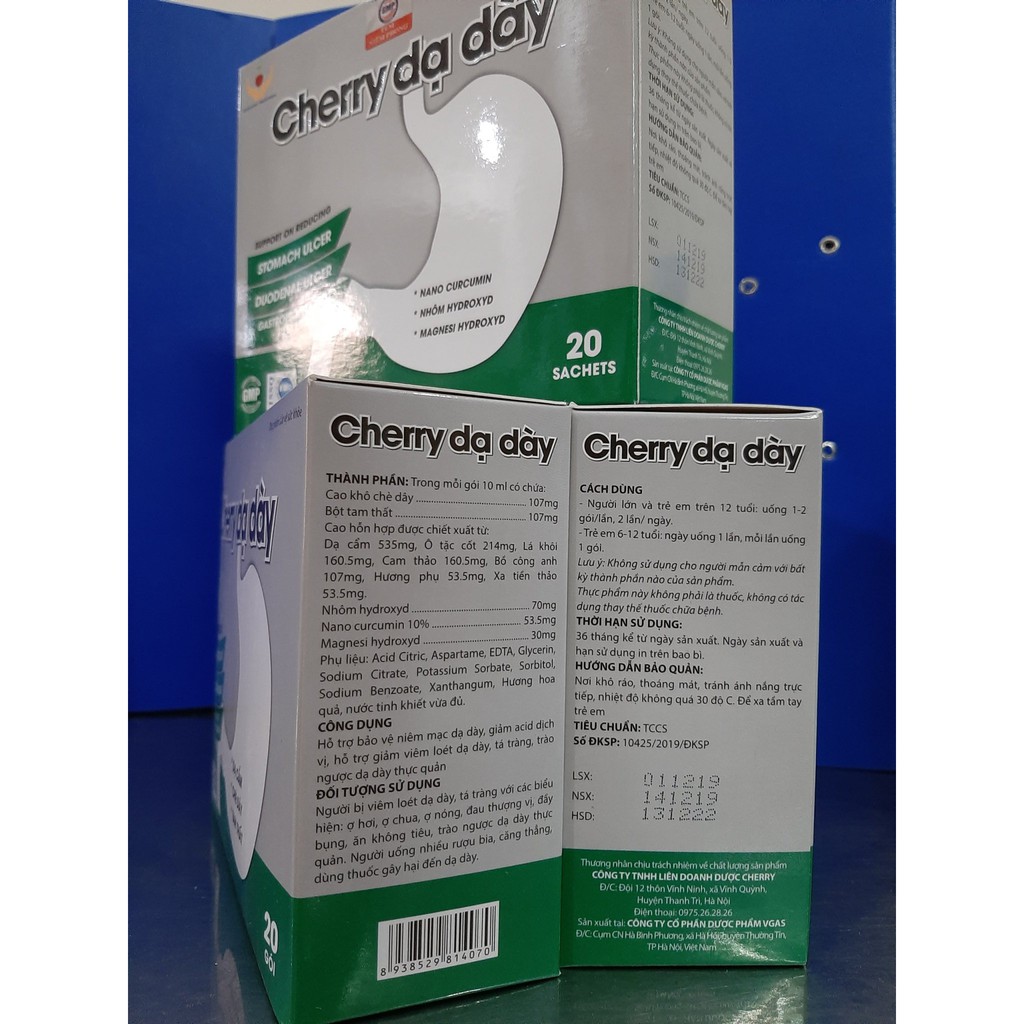 Cherry dạ dày - Bảo vệ niêm mạc dạ dày, giảm viêm loét dạ dày (CHÍNH HÃNG,  hộp 20 gói)