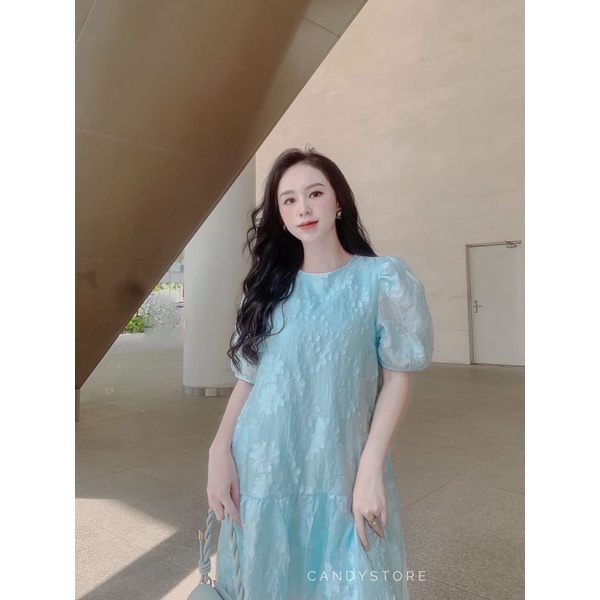 Đầm đuôi cá form suông hoa xanh