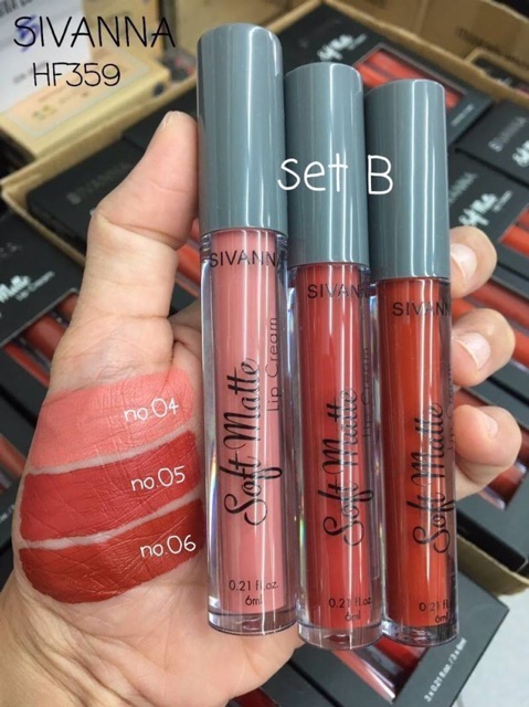 Set Son Kem Lì 3 Cây Sivanna 3 Colors Soft Matte Lip Cream Set HF359
