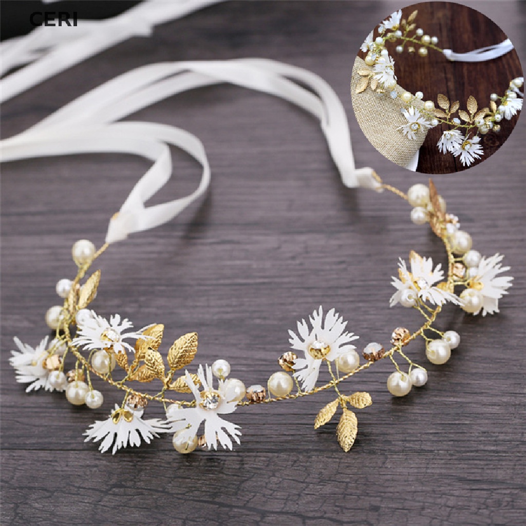 Vòng Hoa Đội Đầu Phối Ruy Băng Cho Cô Dâu Ri