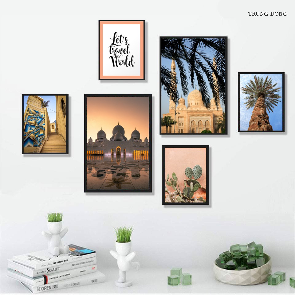 Tranh treo tường decor Travel the World, bộ 06 tranh trang trí nhà cửa, tặng kèm đinh ba chân chuyên dụng treo tranh