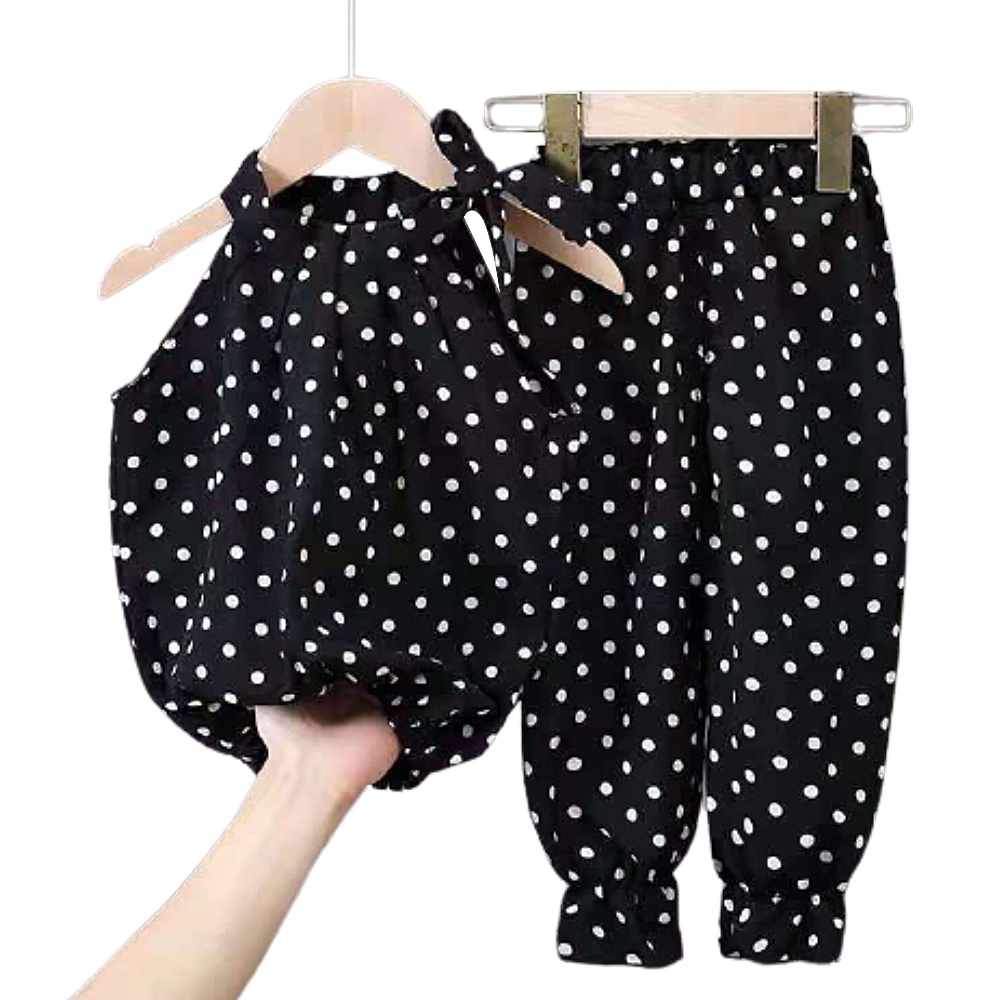 Set Áo Quần Chiffon Chấm Bi Dễ Thương Cho Bé Gái Quần áo Trẻ Em Bé Gái Bộ Quần áo Mùa Hè Trẻ Em