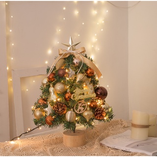 Cây thông mini để bàn decor sẵn tone gold