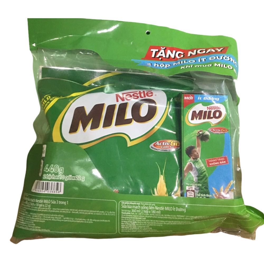 Sữa Nestle Milo 3 trong 1 - Thức uống lúa mạch dạng bột pha sẵn( túi 15 gói 22gram)