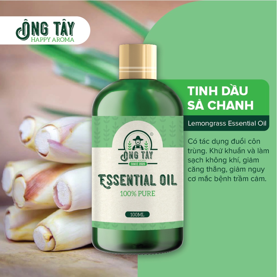 Tinh dầu hữu cơ Organic Sả Chanh Việt Nam ÔNG TÂY 100ml