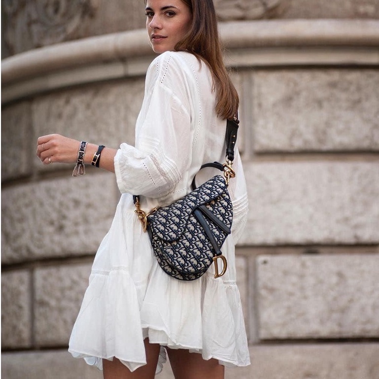 Túi yên ngựa Dior siêu đẹp không bao giờ lỗi mốt SADDLE BAG Blue Dior Oblique Jacquard 183LX-452000182