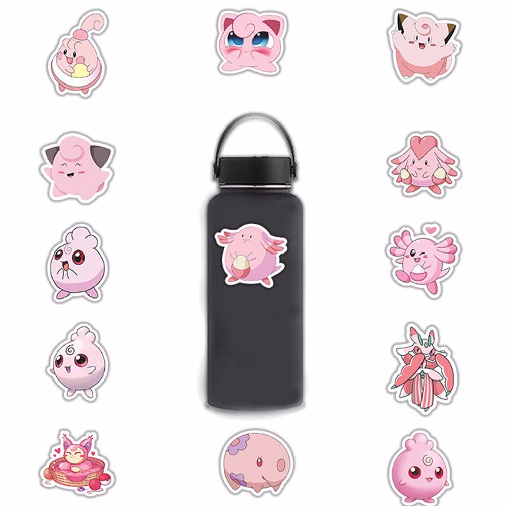 Bộ 50 Miếng Dán Trang Trí Xe Hơi / Laptop / Vali Hình Anime Ta-Kara Màu Hồng Chống Nước