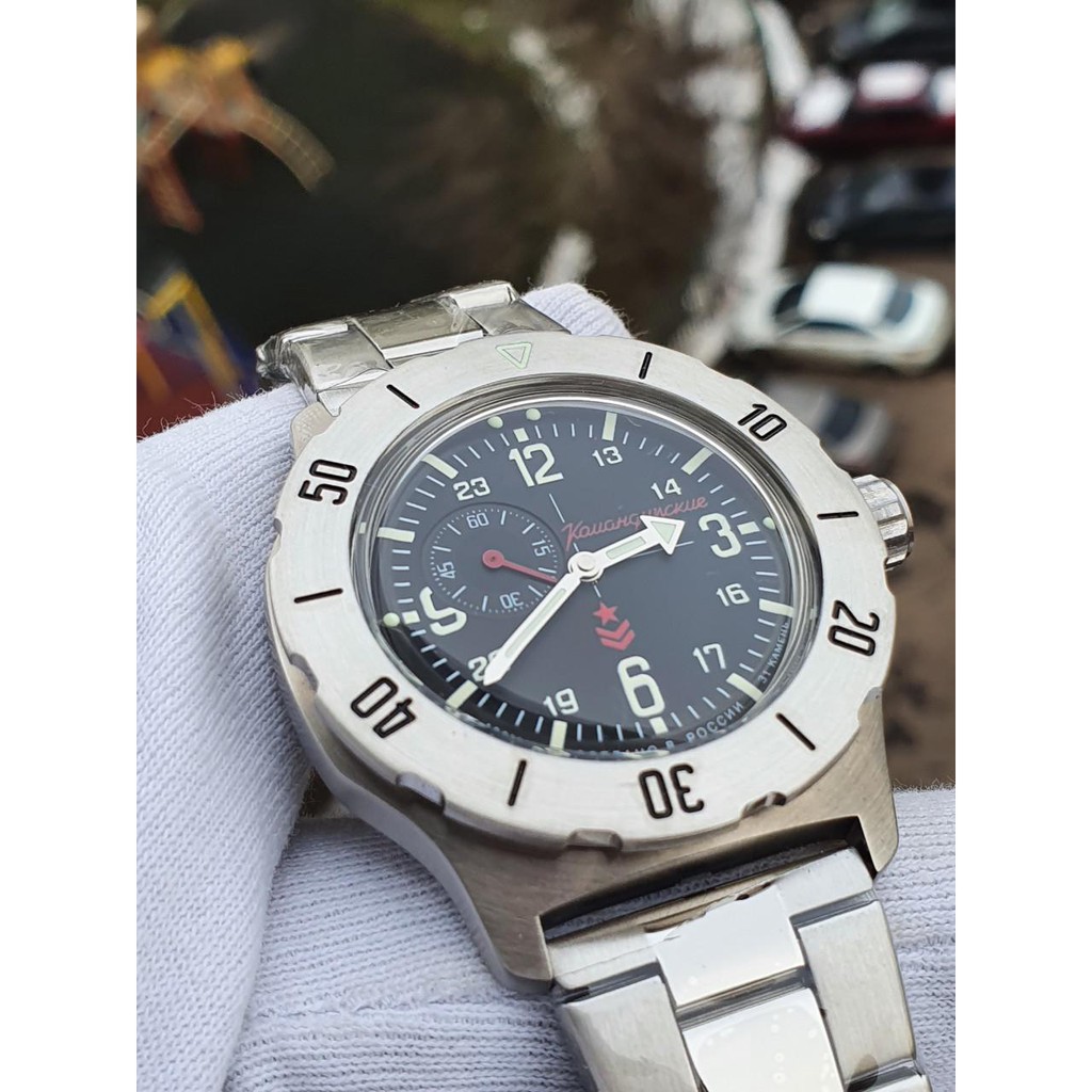 Đồng hồ Nga Vostok komandirskie 350504. Đồng hồ nam máy cơ tự động, size mặt 42, chống nước tốt 10ATM, quai thép