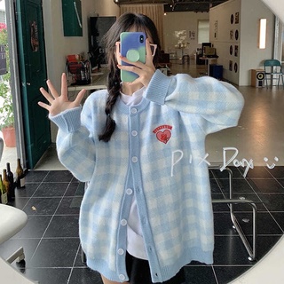 Khoác Len Cardigan Hình Trái Tim | Áo Cardigan len cổ tròn mềm mịn họa tiết kẻ caro hot trend xinh xắn