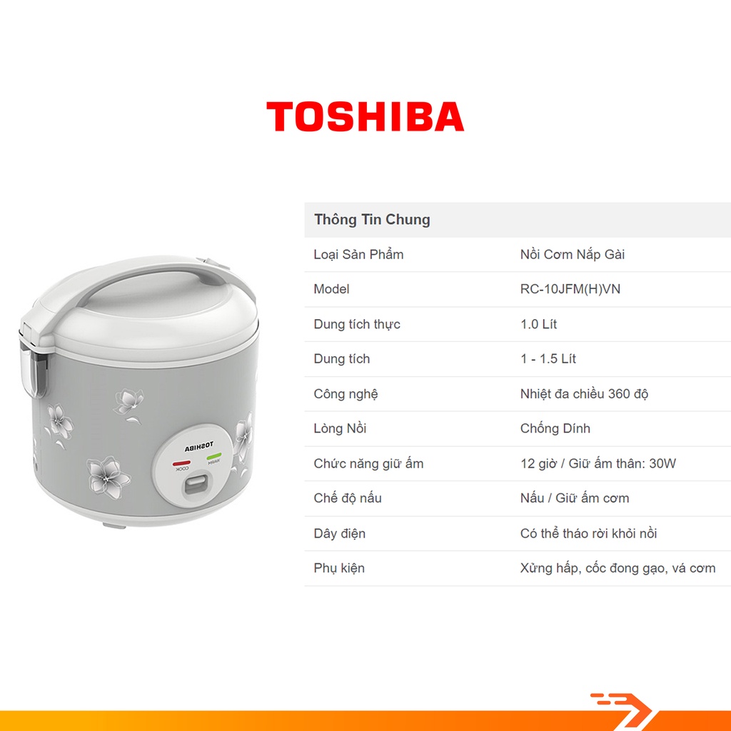 [Mã ELHADEV giảm 4% đơn 300K] Nồi Cơm Điện Toshiba 1 Lít RC-10JFM(H)VN - Bảo Hành Chính Hãng