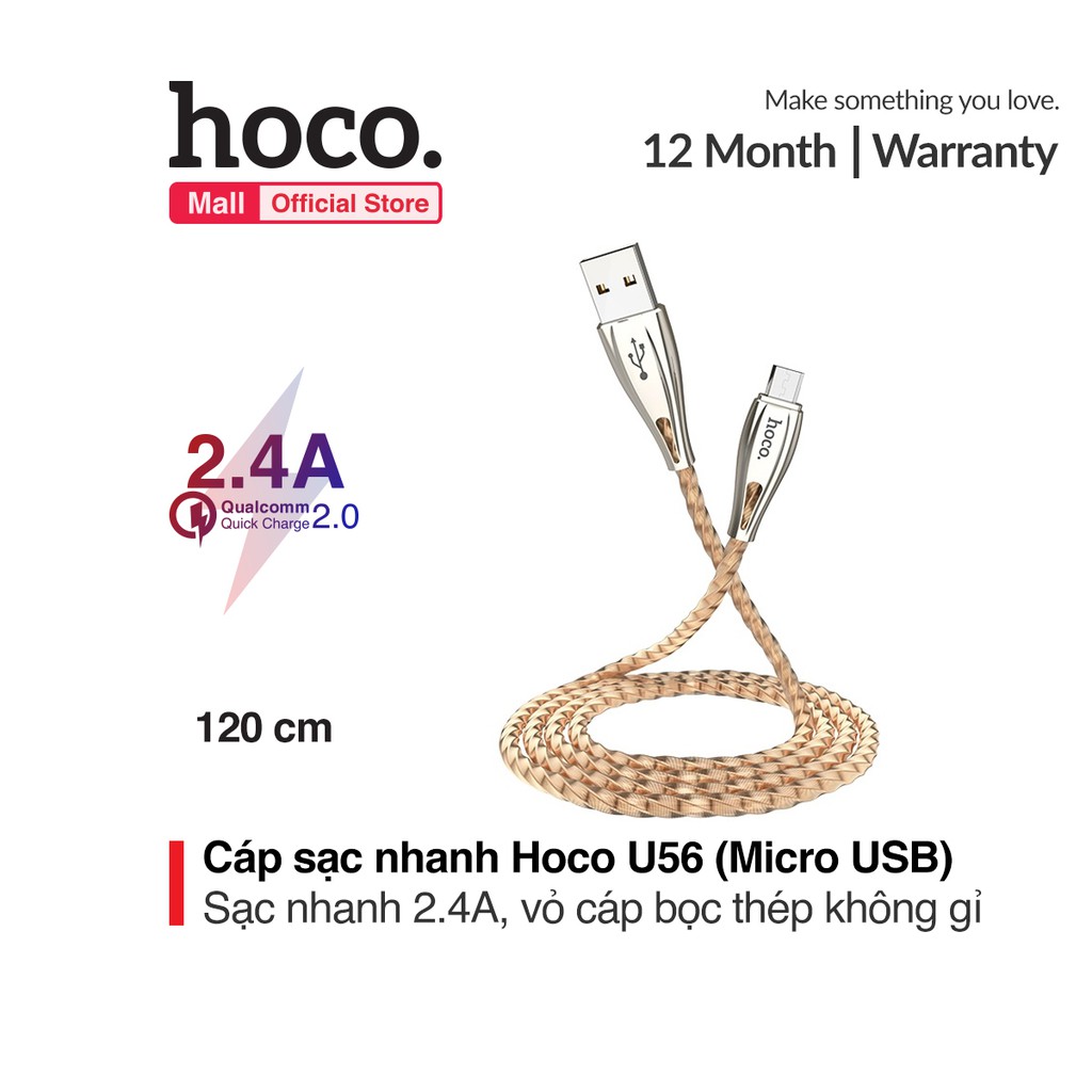 Cáp sạc nhanh Hoco U56 Micro USB dài 1.2m 2.4A Max dành cho Smart phone Table