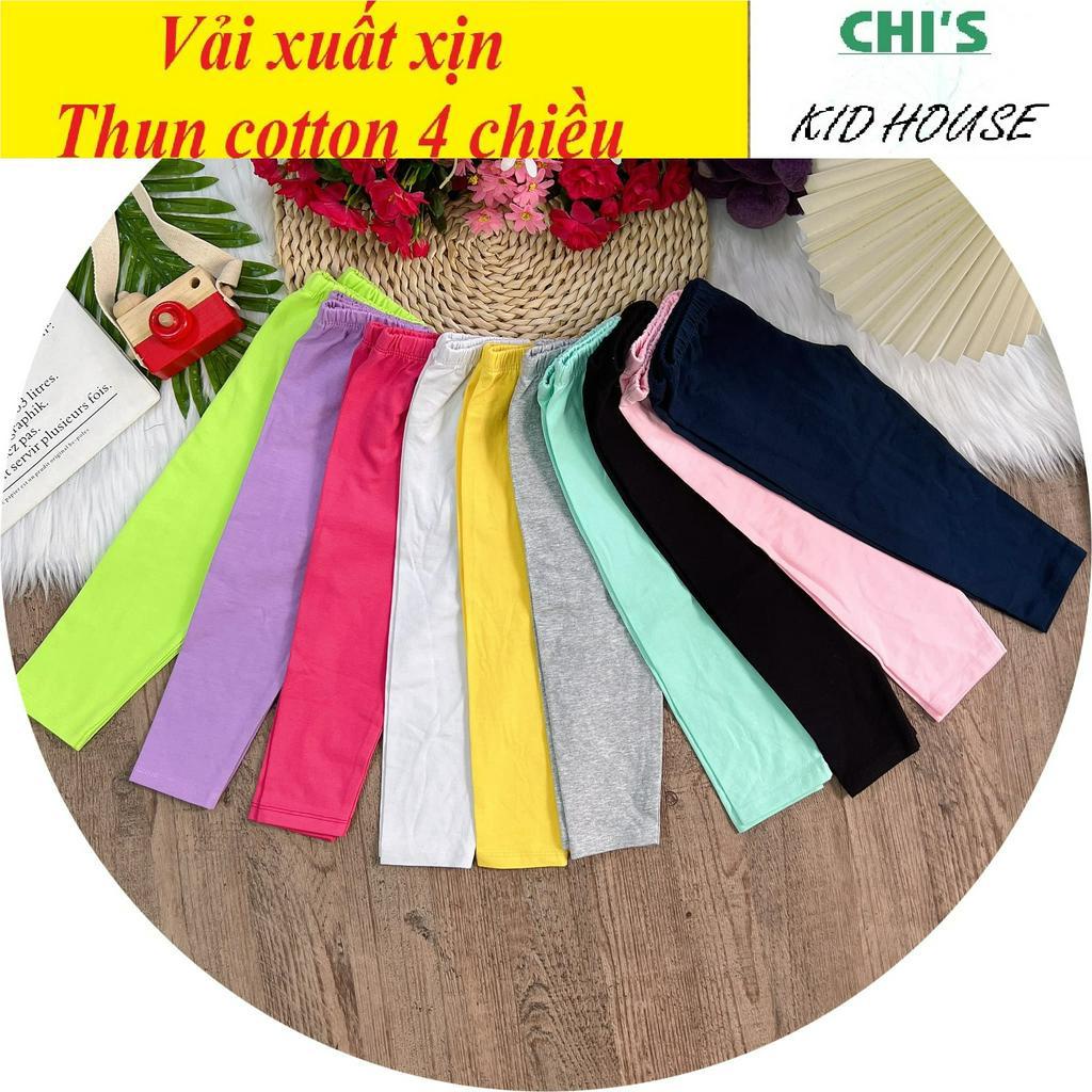 [VẢI XUẤT DƯ] SET 3 QUẦN LEGGING TRƠN DÀI THUN COTTON 4 CHIỀU CHO BÉ GÁI 9-41KG