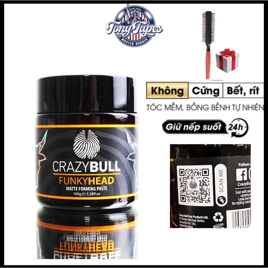 Sáp vuốt tóc nam pomade Crazy Bull U.S.A CHÍNH HÃNG 50ML + Gôm xịt tóc Siêu Giữ Nếp | keo &amp; wax vuốt tóc | november