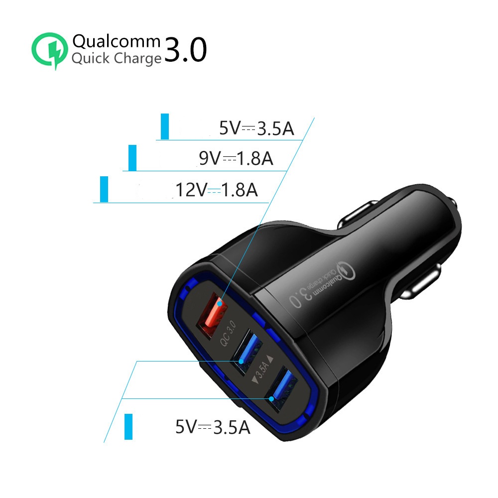 [BKS-3U] Tẩu Sạc Nhanh Xe Hơi 12V Xe Tải 24V 3 cổng USB 3.1A/15W Cốc Sạc Nhanh QC3.0 Quick Chagre 3.0 Xe Hơi - Màu Đen