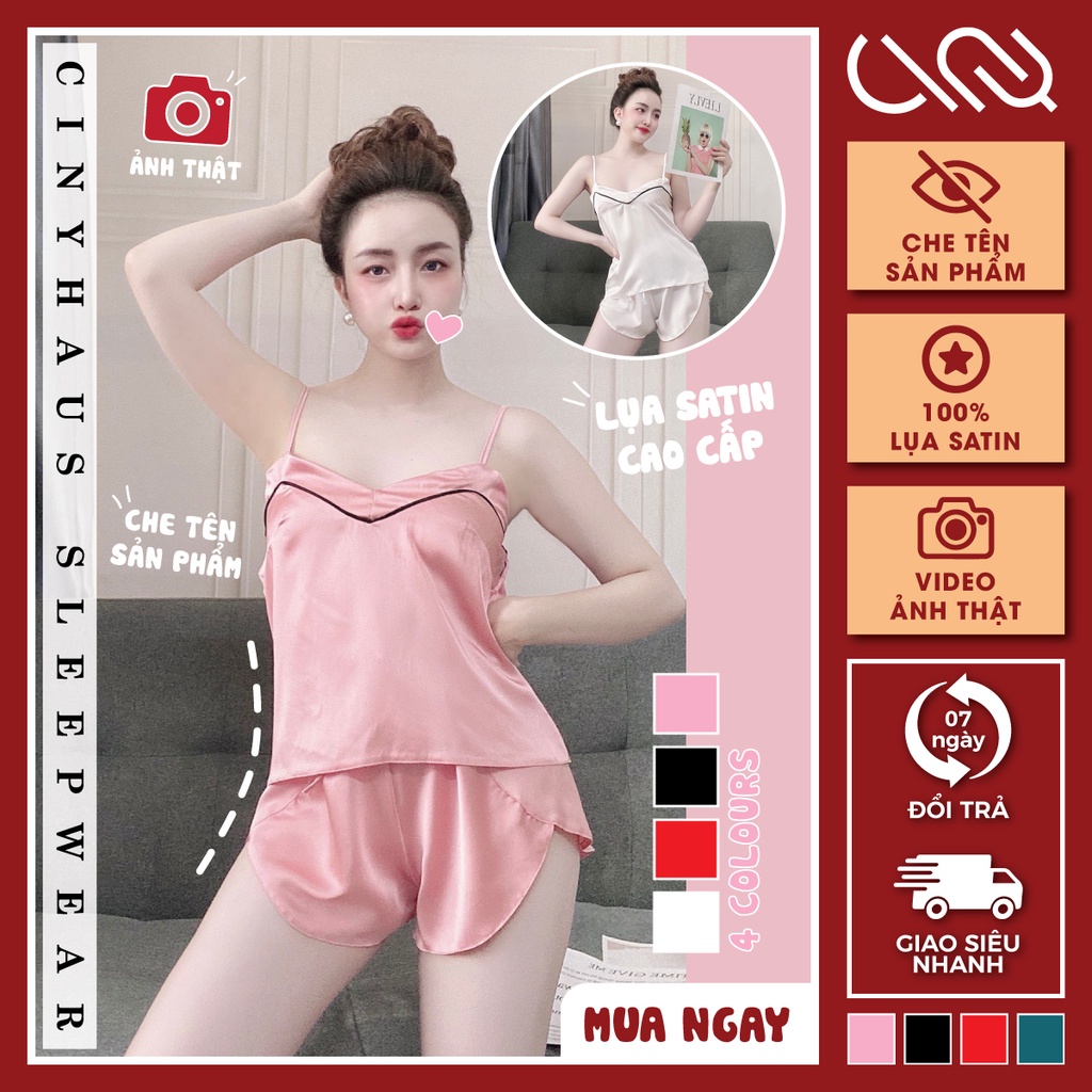 Đồ Ngủ 2 Dây Lụa Satin Cao Cấp Viền Ngực Gợi Cảm Quần Đùi Trơn Mỏng Mặc Nhà Mềm Mịn Thoáng Mát Freesize - CN033 CINY | BigBuy360 - bigbuy360.vn