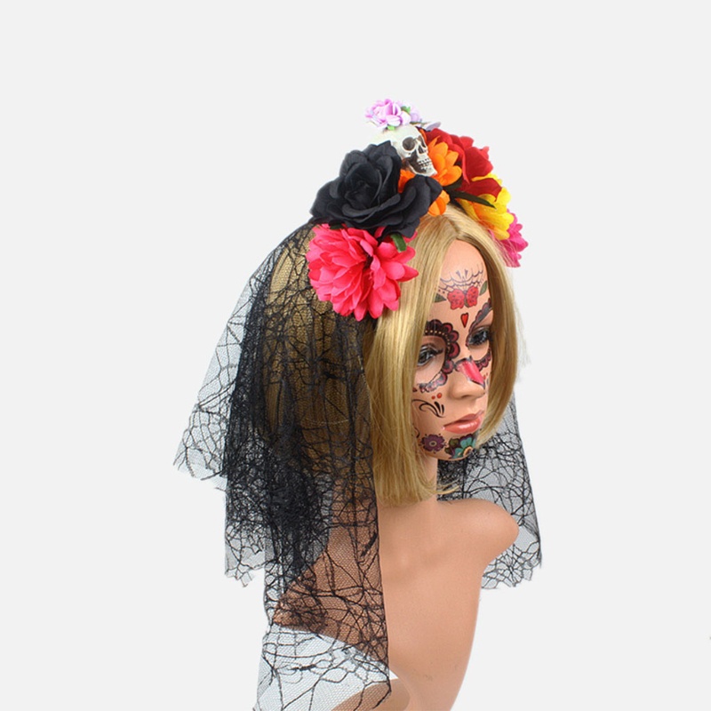 Băng Đô Mạng Nhện Phối Ren Hoa Hóa Trang Halloween