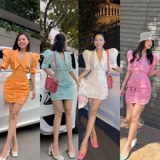 Set váy tay phồng cổ cánh én