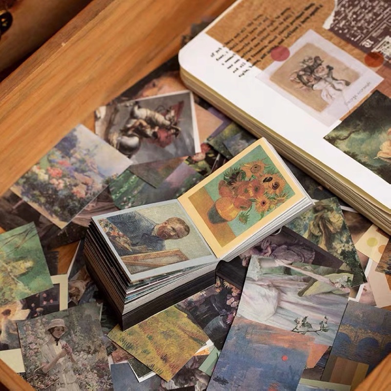 Set Mix 15/45 Thẻ Giấy Bức Hoạ Của Monet, Da Vinci (Không Có Sẵn Keo) Tranh Cô Gái Phong Cách Cổ Điển Vintage