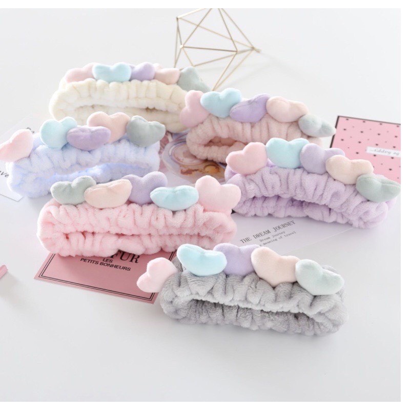 Băng đô rửa mặt hình 5 trái tim màu pastel xinh xắn