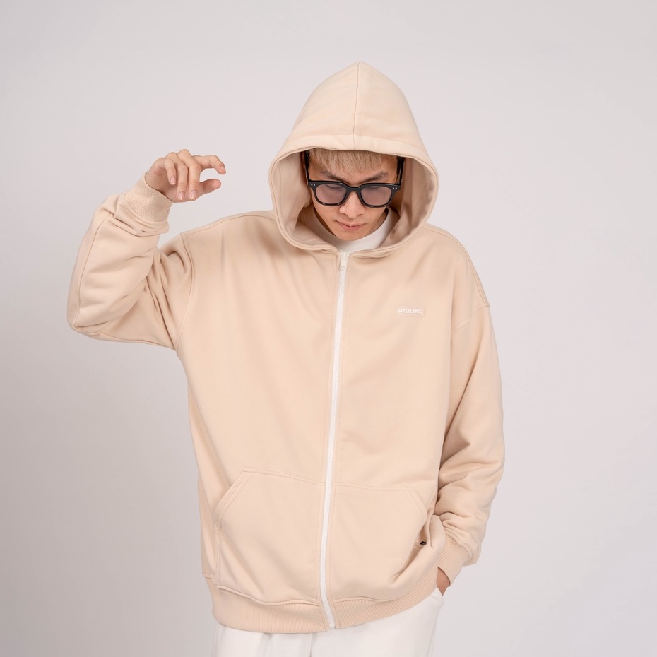 Áo khoác hoodie zip N7 Studio nỉ trơn basic nam nữ form rộng Local Brand 001