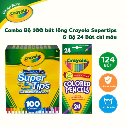 Combo Bộ 100 bút lông Crayola Supertips &amp; Bộ 24 Bút chì màu