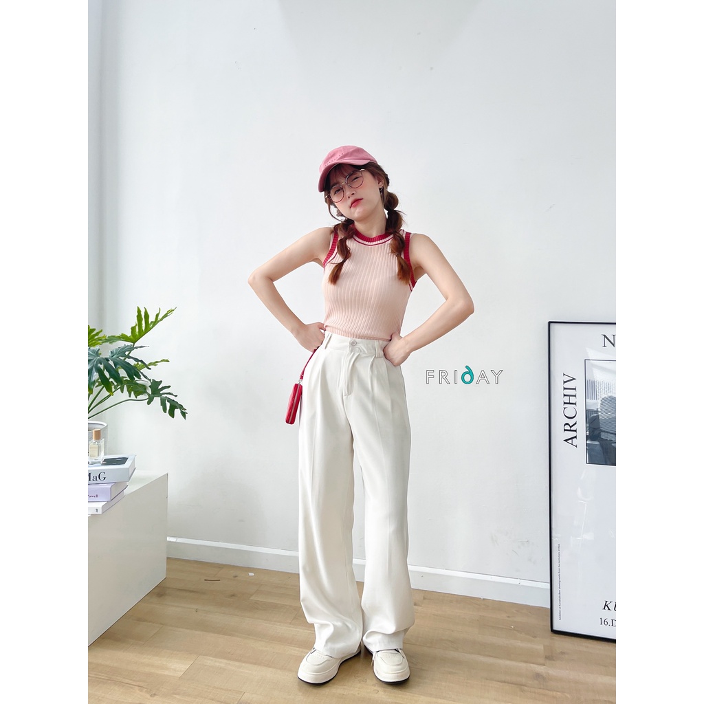 Quần culottes vải ống rộng cạp cao trơn 2 khuy 2CD101QD Friday